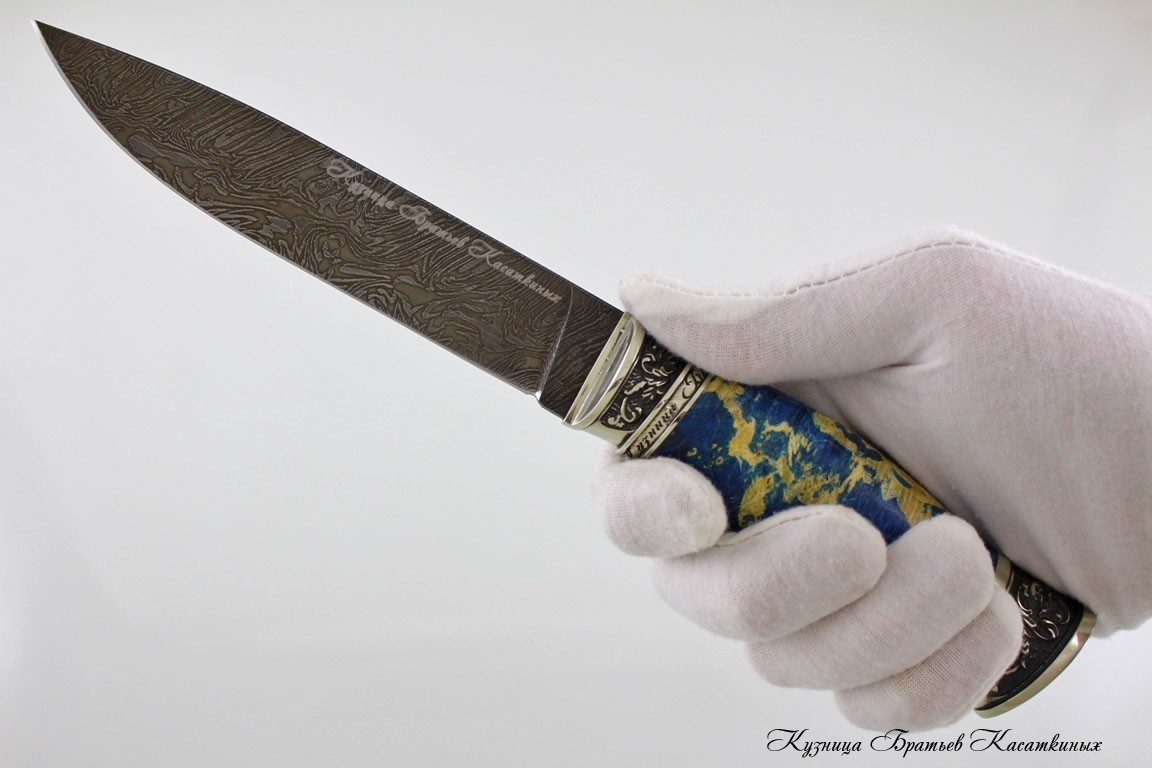 Hunting Knife "Zasapozhny". Damascus Steel. Maple Wood Wart. Melchior Bolster